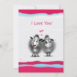 Happy Valentine's Day! I Love  You! Cute Sheeps Holiday Card