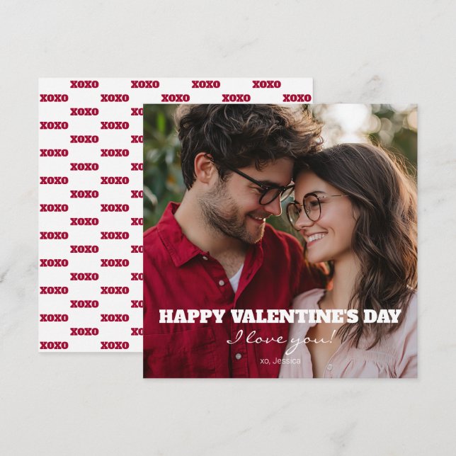 Happy Valentine's Day I Love You XOXO Modern Photo Holiday Card (Front/Back)