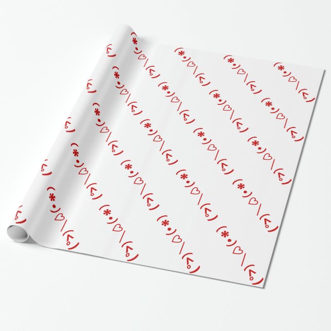 Happy Valentine's Day / Japanese Emoticons Wrapping Paper (Unrolled)