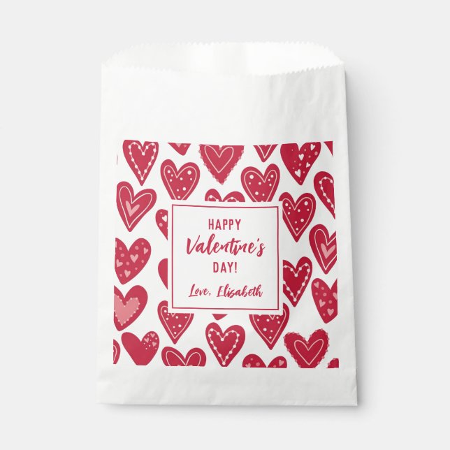 Happy Valentines Day Kids Classrooom Red Hearts Favour Bag (Front)