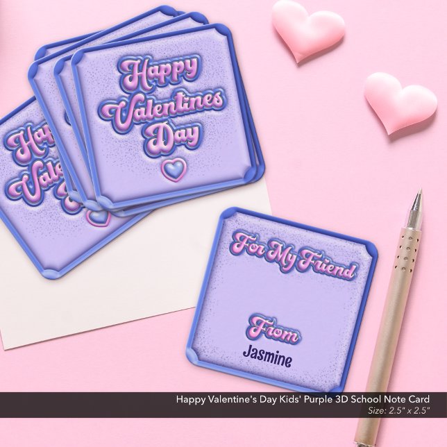Happy Valentine's Day Kids' Purple 3D School Card (Happy Valentine's Day Kids' School Card: Purple and Pink 3D, Puffy Design.)