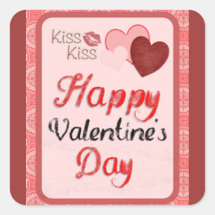 Happy Valentine's Day Kiss Kiss Square Sticker