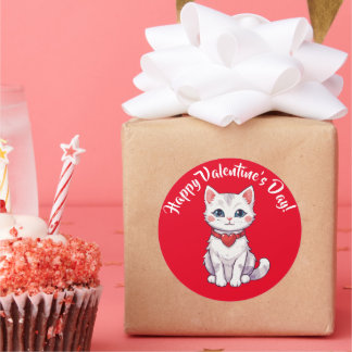 Happy Valentine's Day Kitten Classic Round Sticker