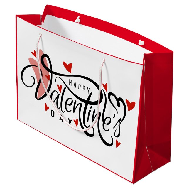 Happy Valentine's Day Large Gift Bag (A beautifully designed Valentine's Day gift bag with elegant typography and playful heart motifs. )