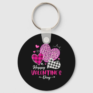 Happy Valentine's Day Leopard And Plaid Hearts Gir Key Ring