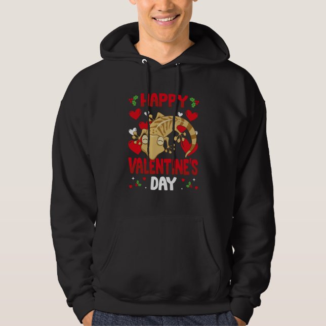 Happy Valentines Day Leopard Gecko Heart Love Anim Hoodie (Front)