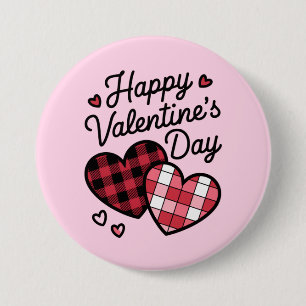 Happy Valentines Day Leopard Plaid Love Heart 7.5 Cm Round Badge