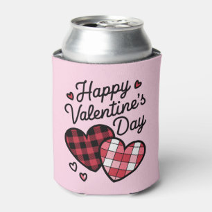 Happy Valentines Day Leopard Plaid Love Heart Can Cooler