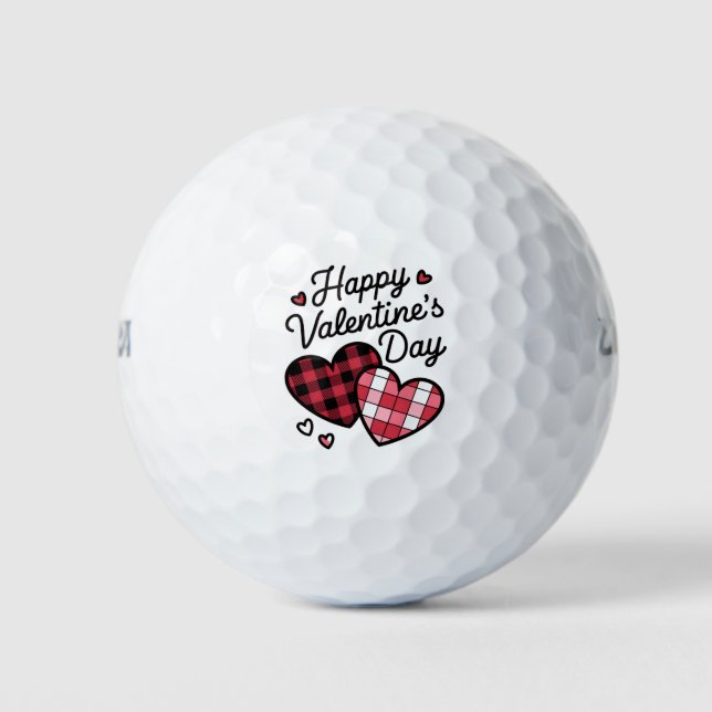 Happy Valentines Day Leopard Plaid Love Heart  Golf Balls (Front)