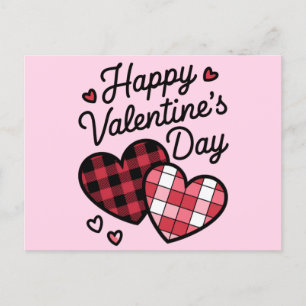 Happy Valentines Day Leopard Plaid Love Heart  Postcard