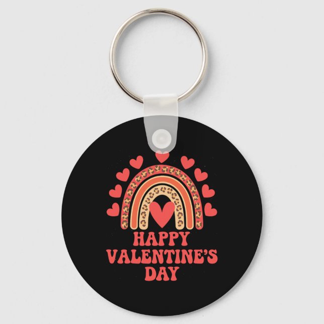 Happy Valentine's Day Leopard Rainbow Heart Valent Key Ring (Front)