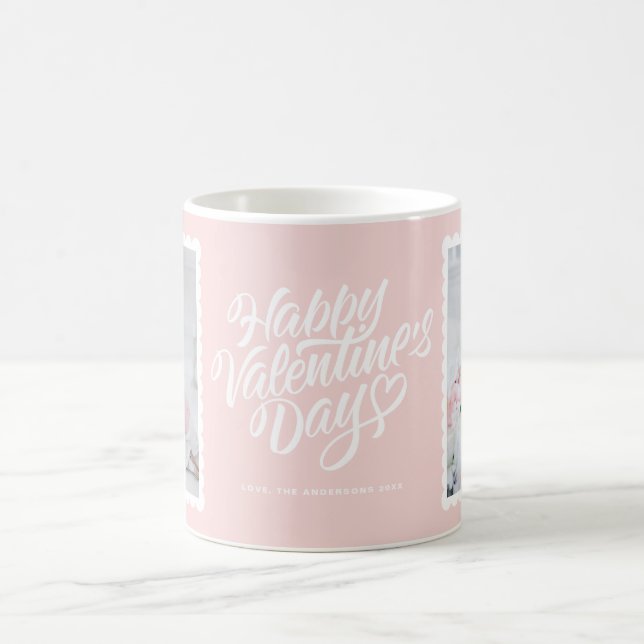 Happy Valentine's Day Lettering Pink Photo Collage Coffee Mug (Center)