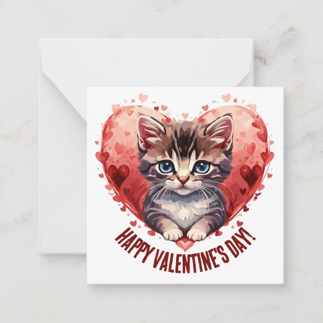 Happy Valentine's Day Little Kitten with Heart Card (Front)