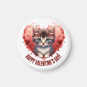 Happy Valentine's Day Little Kitten with Heart Magnet