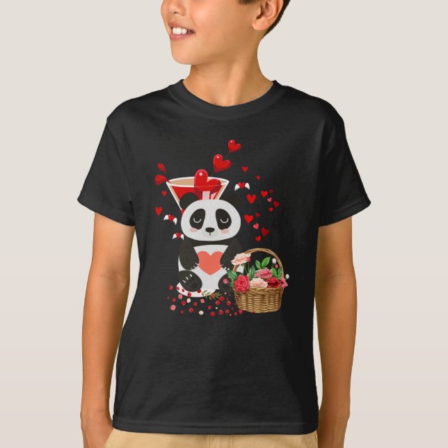 Happy Valentines Day Love Cute Panda Basket T-Shirt (Front)