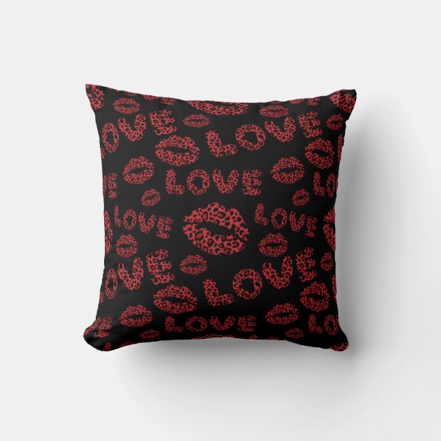 Happy Valentine's Day Love Elegant Red &Black Cushion (Front)