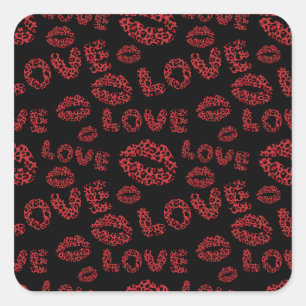 Happy Valentine's Day Love Elegant Red &Black Square Sticker