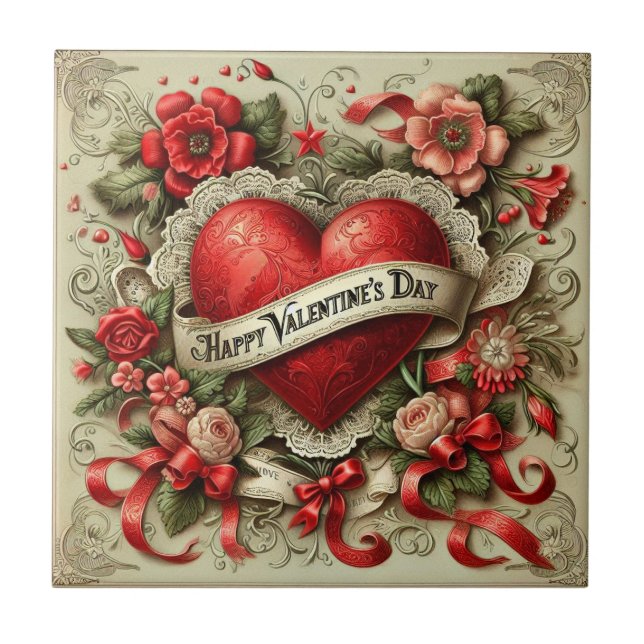 Happy Valentine's Day, Love Forever, Ceramic Tile (Front)