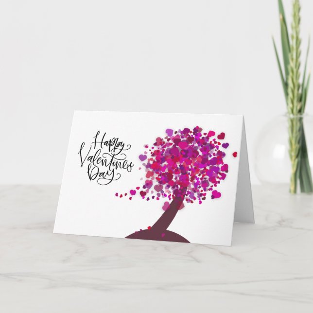 Happy Valentine's Day | Love Heart Shape Tree Holiday Card (Front)