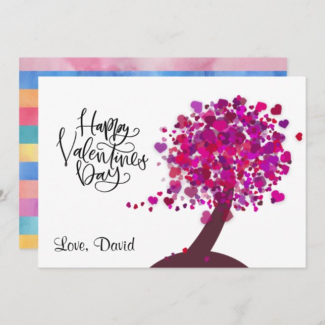 Happy Valentine's Day | Love Heart Shape Tree Holiday Card (Front/Back)