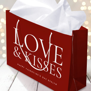 Happy Valentine's Day Love & Kisses Deep Red Large Gift Bag