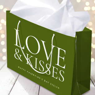 Happy Valentine's Day Love & Kisses Green Large Gift Bag