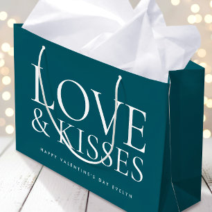 Happy Valentine's Day Love & Kisses Teal Gift Bag