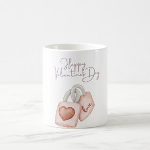 Happy Valentines Day Love Lock Heart Romantic Pink Coffee Mug