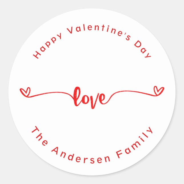 Happy Valentine's Day Love Script Holiday Classic Round Sticker (Front)