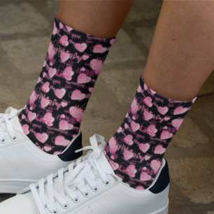 Happy Valentine's day Love Script Pink Hearts  Socks