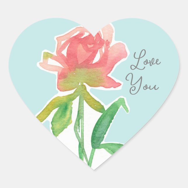 Happy Valentine's Day Love You Pink Rose Heart Sticker (Front)