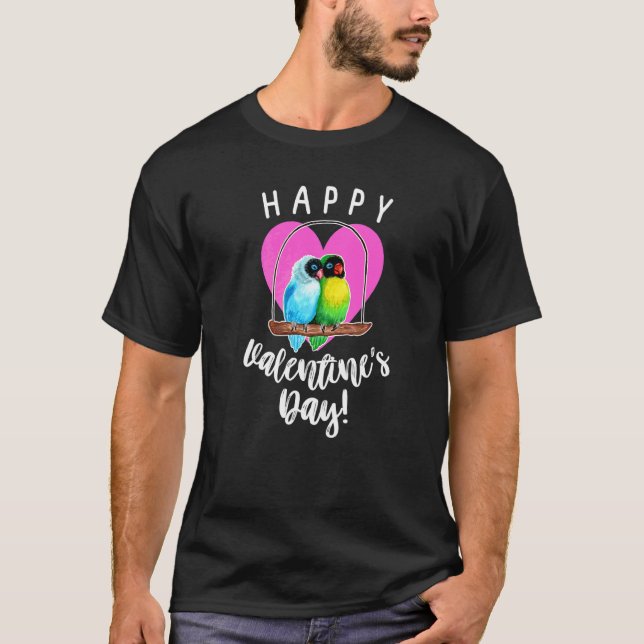 Happy Valentine's Day Lovebirds Watercolor T-Shirt (Front)