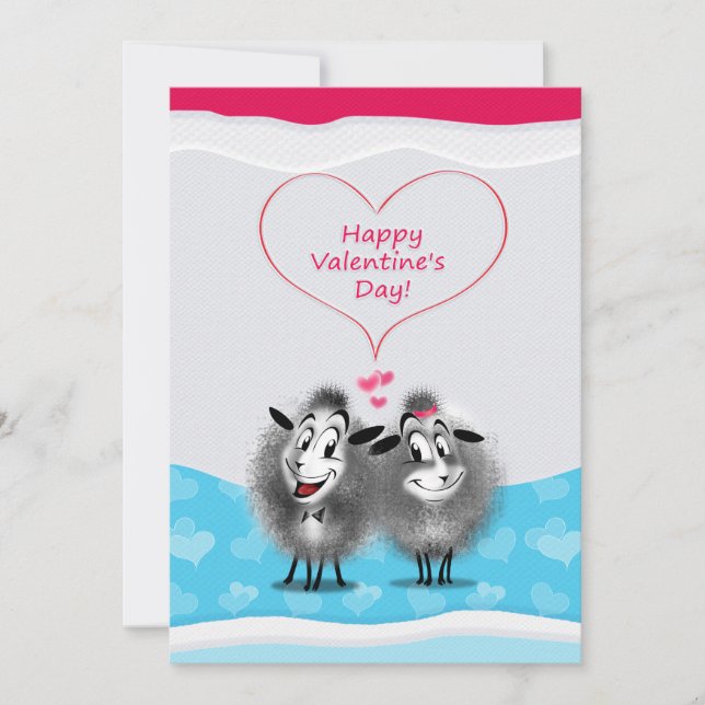 Happy Valentine's Day Lovely Cute Sheeps Greeting Holiday Card (Front)