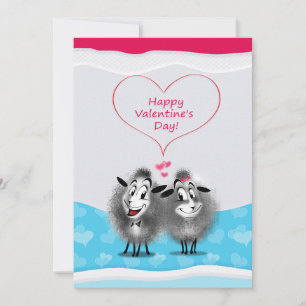 Happy Valentine's Day Lovely Cute Sheeps Greeting Holiday Card