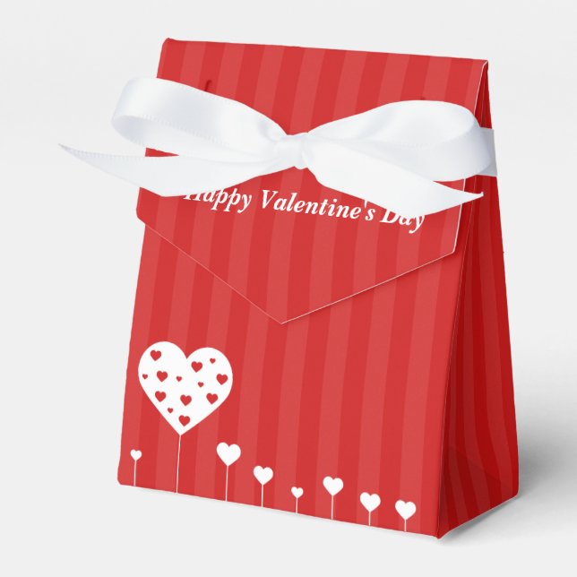 Happy Valentine's Day Lovely Red White Hearts Favour Box (Front Side)