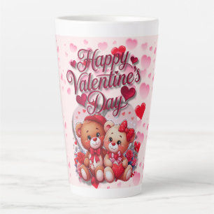 Happy Valentine's Day Loving Teddy Bear Couple Latte Mug