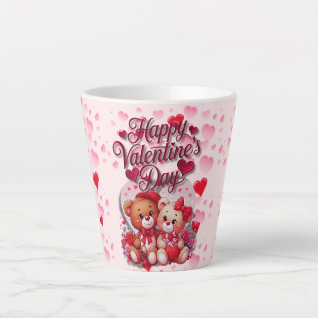Happy Valentine's Day Loving Teddy Bear Couple Latte Mug (Front)