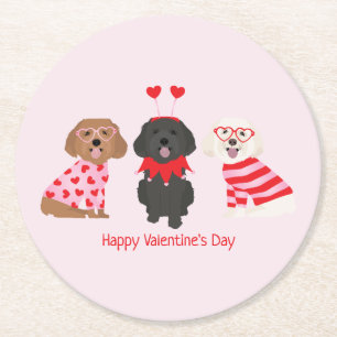 Happy Valentines Day Maltipoo Dogs Round Paper Coaster