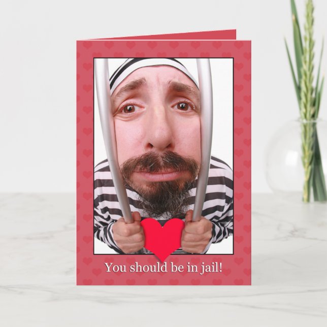 Happy Valentine's Day Man in Jail Stealing Heart Holiday Card (Front)
