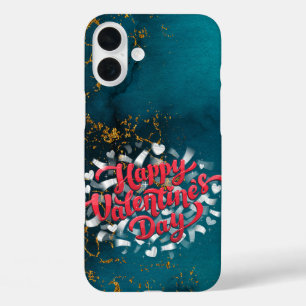 Happy Valentines Day Marbled iPhone 16 Plus Case