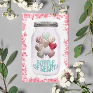 Happy Valentine's Day Mason Jar Bottle of Hearts Postcard