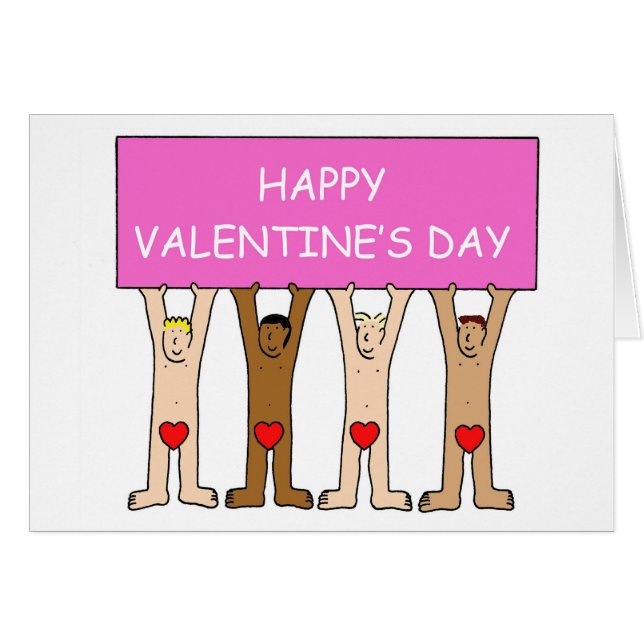 Happy Valentine's Day Men Wearing Hearts (Front Horizontal)