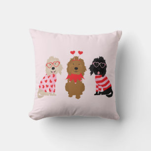 Happy Valentines Day Mini Goldendoodle Dogs Cushion