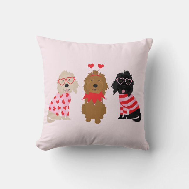 Happy Valentines Day Mini Goldendoodle Dogs Cushion (Front)