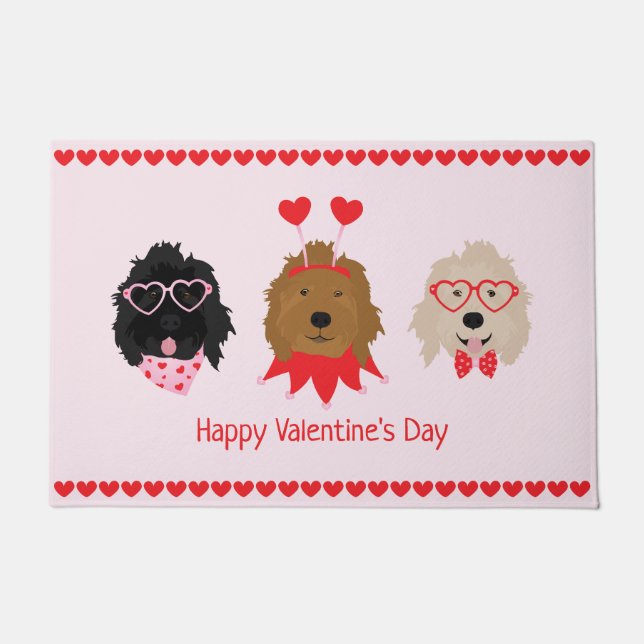 Happy Valentines Day Mini Goldendoodle Dogs Doormat (Front)