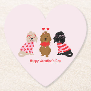 Happy Valentines Day Mini Goldendoodle Dogs Paper Coaster