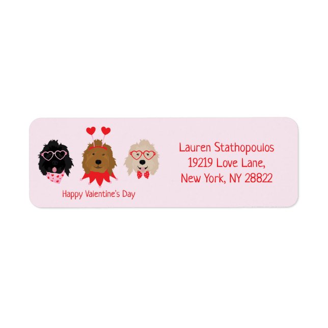 Happy Valentines Day Mini Goldendoodle Dogs Return Address Label (Front)