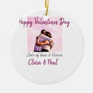 Happy Valentines day modern kisses love add name p Ceramic Ornament