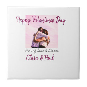 Happy Valentines day modern kisses love add name p Ceramic Tile