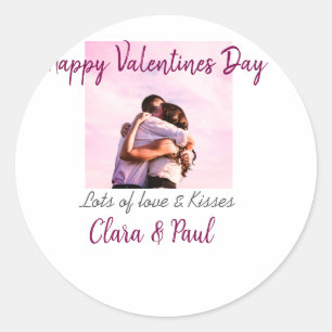 Happy Valentines day modern kisses love add name p Classic Round Sticker